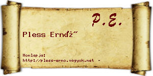 Pless Ernő névjegykártya